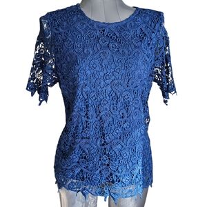 Philosophy Blue Lace Cut Out Blouse L